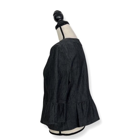 Sandro denim dark gray ruffle sleeves short casual jacket size L - Picture 2 of 3